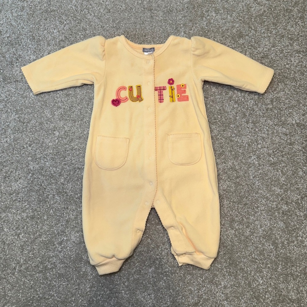 Carters Vintage Baby Girl Yellow Fleece Cutie Sleepsuit Romper 6M *